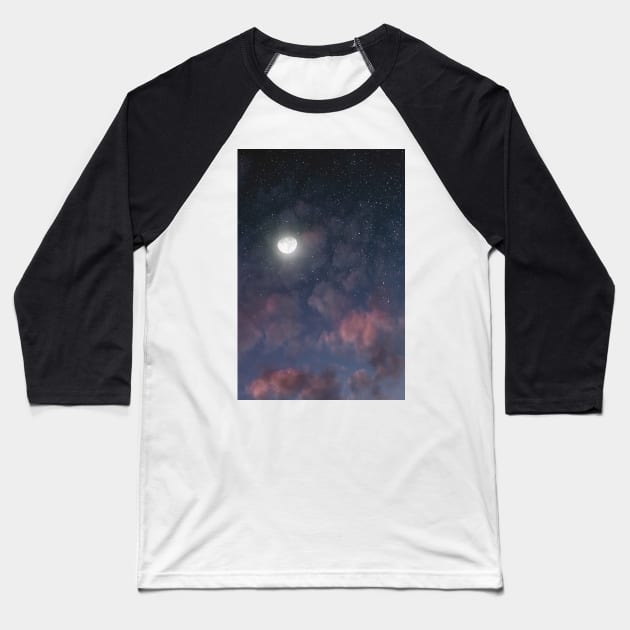 Glowing Moon on the night sky through pink clouds Baseball T-Shirt by va103